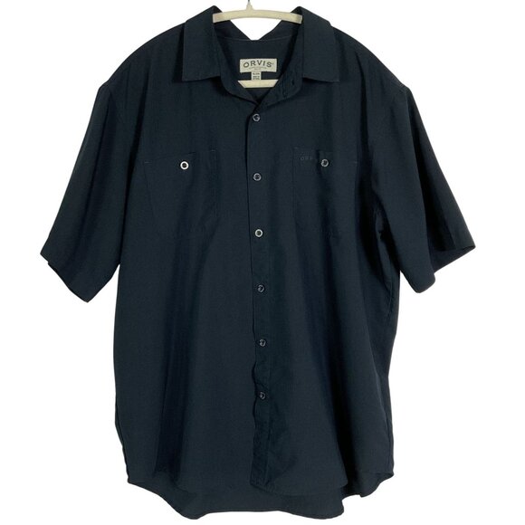 ORVIS Tech Work Shirt Men's XL Polyester Navy Button Up Short Sleeve 1494392 - Picture 1 of 6
